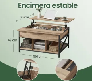 Mesa de centro elevable madera y metal