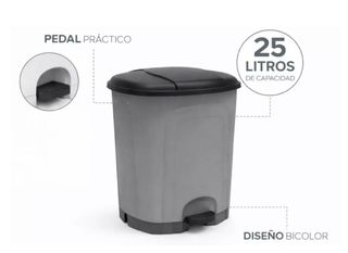 Cubo basura cocina pedal 25L diseño bicolor