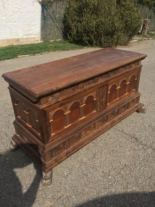 Baúl de madera antiguo coleccionismo