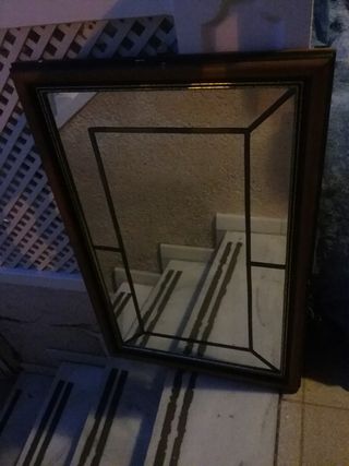 Espejo Marco Madera Marrón y Dorado 86x53