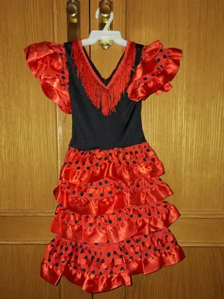 Vestido Flamenco Niña Rojo Lunares Talla 1