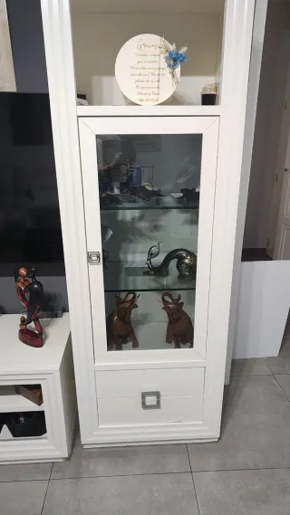 Mueble modular salón blanco y cristal