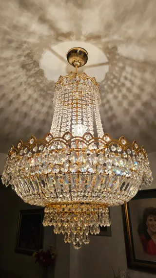 Lámpara techo cristal Swarovski dorada en Alcorcón