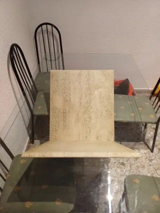 Mesa cristal mármol y 6 sillas