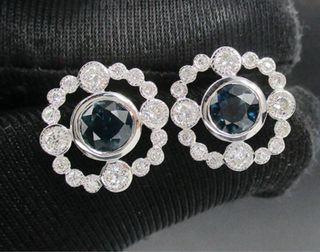 Pendientes Oro Blanco 18K Zafiro y Diamantes