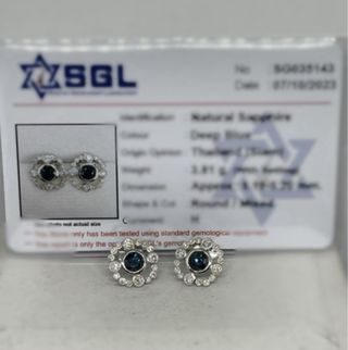 Pendientes Oro Blanco 18K Zafiro y Diamantes