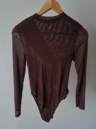 Body castanho malha transparente