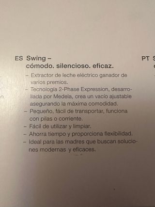Sacaleches Medela Swing Eléctrico 2 Fases