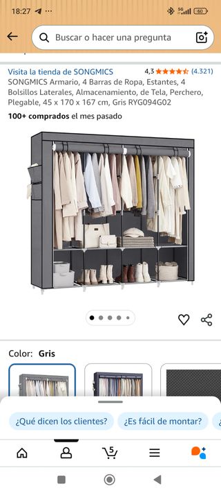 Armario de tela SONGMICS plegable gris