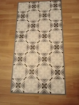 Alfombra Vinilo Diseño Geométrico Gris y Blanco
