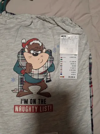 Pijama Tuzz TAZ Naughty List Talla M