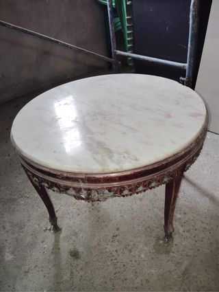 Mesa redonda antigua mármol y madera