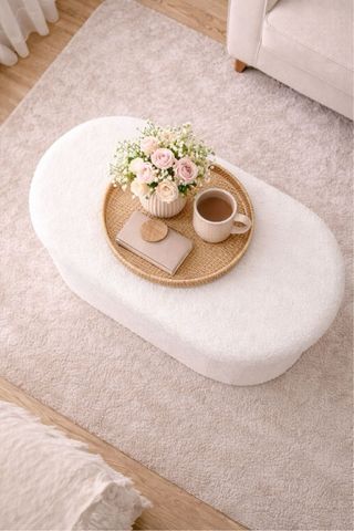 Puff Arrumação Tecido Bege/Branco