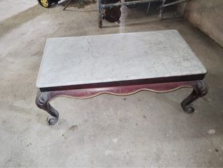 Mesa centro antigua mármol y madera
