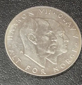 Moneda Plata 25 Coronas 1970 Noruega (29 gr)