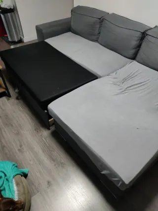 Sofá chaiselongue gris tela