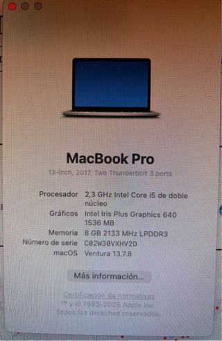 MacBook Pro 2017 8GB RAM 256GB SSD batería nueva