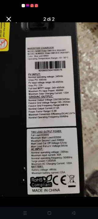 Inverter Ibrido Fotovoltaico 6.2 kW WiFi