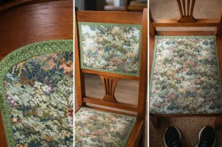 Conjunto comedor antiguo: 6 sillas tapizadas+mesa