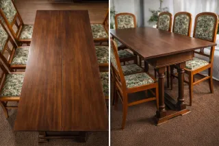 Conjunto comedor antiguo: 6 sillas tapizadas+mesa