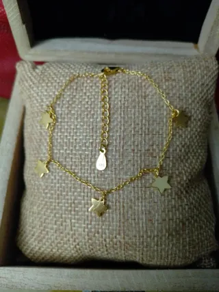 Pulsera Plata Chapada Oro Estrellas