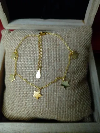 Pulsera Plata Chapada Oro Estrellas