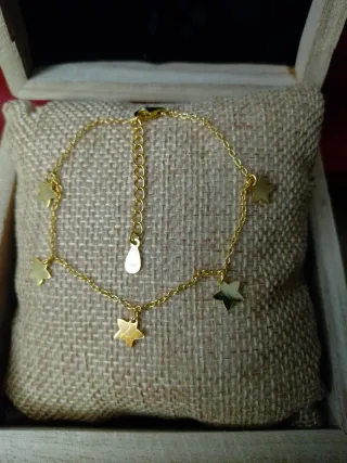 Pulsera Plata Chapada Oro Estrellas