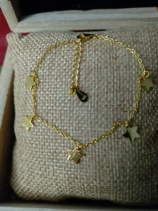 Pulsera Plata Chapada Oro Estrellas