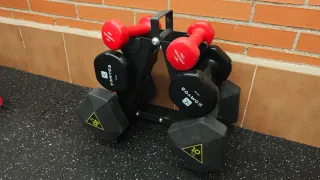 Kit Mancuernas 10, 5 y 2 kg con Soporte