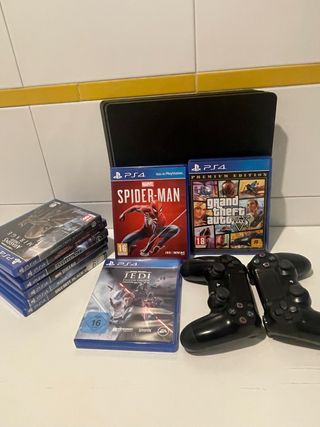 PS4 slim con 2 mandos y 9 juegos