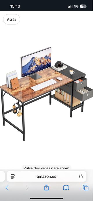 Escritorio madera con cajones y estante