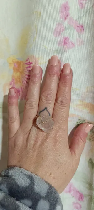Anillo Cuarzo Rosa Natural Ajustable
