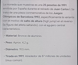 Moneda 25 Pesetas 1991 España Juan Carlos I