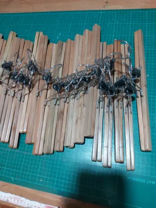 20 Perchas Madera Pantalón Metal