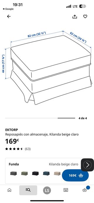 Puff/Reposapiés con Almacenaje Ikea EKTORP
