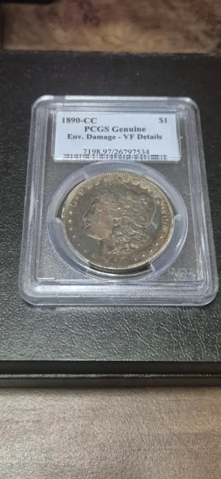 Morgan 1890-CC Plata PCGS VF Detalles