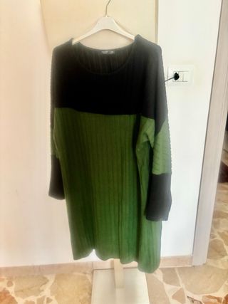 Vestito bicolore nero e verde oliva
