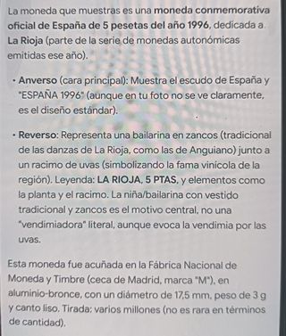 2 Monedas 5 PTAS España 1996 La Rioja