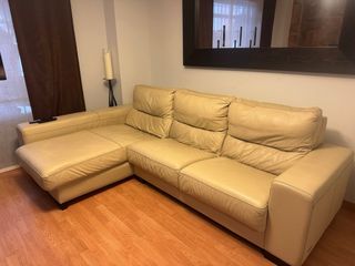 Sofá Chaise Longue Beige Cuero