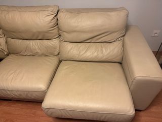 Sofá Chaise Longue Beige Cuero