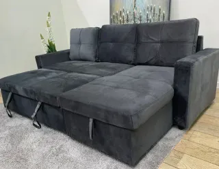 Sofá Cama con Arcón Negro terciopelo