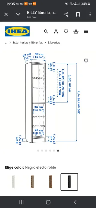 Librería Billy Ikea Negro Efecto Roble