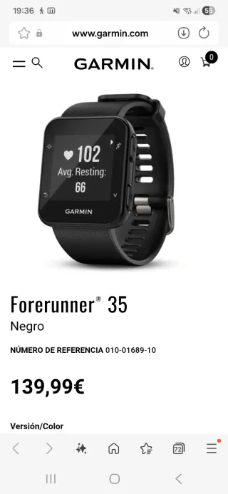 Reloj Garmin Forerunner 35 Negro