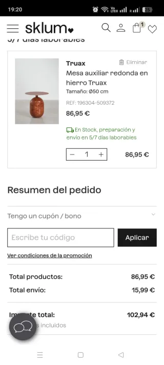 Mesa auxiliar baja metálica Truax