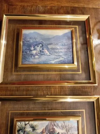 Tres cuadros paisajes marco dorado