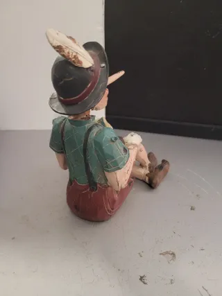 Antigua Figura Pinocho Madera Tarjetero