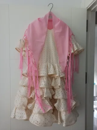 Vestido Flamenca Niña Beige 5-6 Años