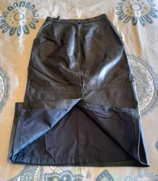 Joyita vintage 90s! Falda midi piel azul marino 34