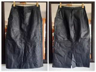 Joyita vintage 90s! Falda midi piel azul marino 34