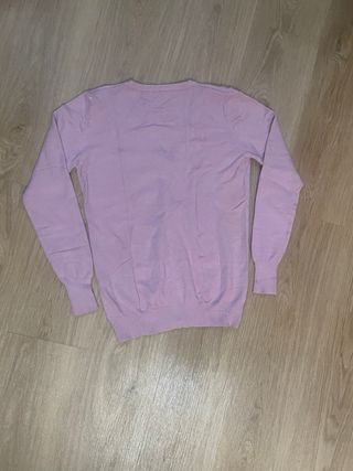 Cardigan Rosa con Coderas Marrones Estilo Preppy